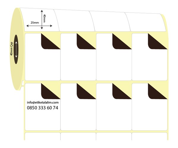 Kuşe Sürsajlı-Örtücü Etiket (sticker)25mm x 40mm 4'lü Bitişik Kuşe Sürsajlı Etiket