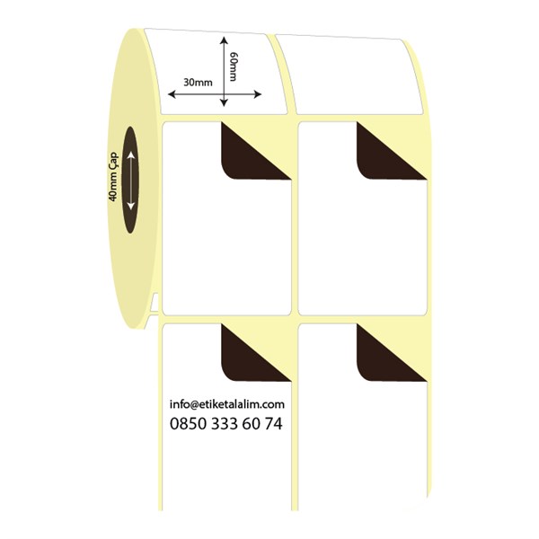 Kuşe Sürsajlı-Örtücü Etiket (sticker)30mm x 60mm 2'li Ara Boşluklu Kuşe Sürsajlı Etiket