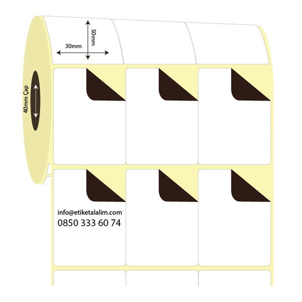 Kuşe Sürsajlı-Örtücü Etiket (sticker)30mm x 50mm 3'lü Bitişik Kuşe Sürsajlı Etiket