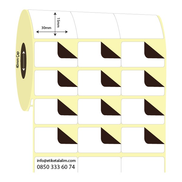 Kuşe Sürsajlı-Örtücü Etiket (sticker)30mm x 15mm 3'lü Bitişik Kuşe Sürsajlı Etiket