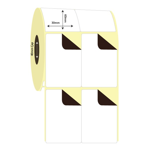 Kuşe Sürsajlı-Örtücü Etiket (sticker)30mm x 60mm 2'li Bitişik Kuşe Sürsajlı Etiket