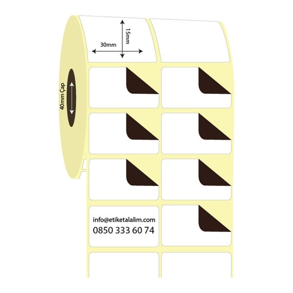 Kuşe Sürsajlı-Örtücü Etiket (sticker)30mm x 15mm 2'li Ara Boşluklu Kuşe Sürsajlı Etiket