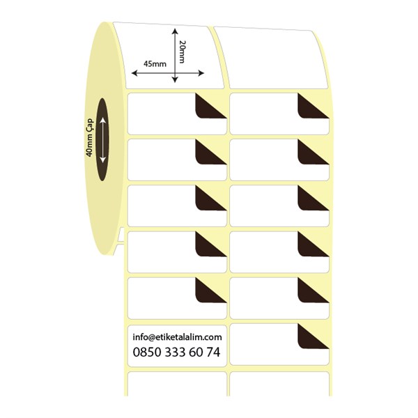 Kuşe Sürsajlı-Örtücü Etiket (sticker)45mm x 20mm 2'li Ara Boşluk Kuşe Sürsajlı Etiket