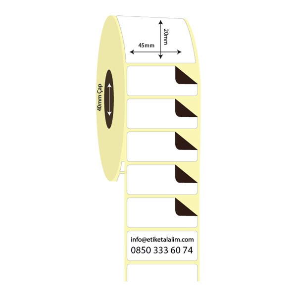 Kuşe Sürsajlı-Örtücü Etiket (sticker)45mm x 20mm Kuşe Sürsajlı Etiket