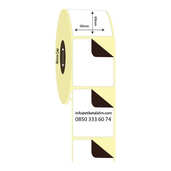 Kuşe Sürsajlı-Örtücü Etiket (sticker)50mm x 60mm Kuşe Sürsajlı Etiket