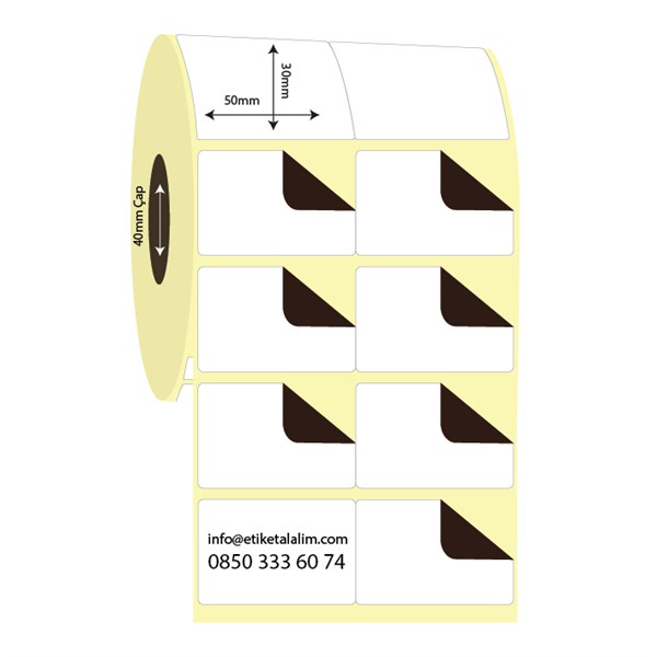 Kuşe Sürsajlı-Örtücü Etiket (sticker)50mm x 30mm 2'li Bitişik Kuşe Sürsajlı Etiket
