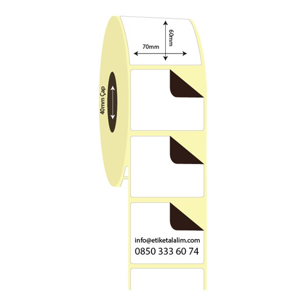 Kuşe Sürsajlı-Örtücü Etiket (sticker)70mm x 60mm Kuşe Sürsajlı Etiket