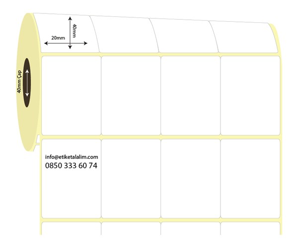 Lamine Termal (Sticker)20mm x 40mm 4'lü Bitişik Lamine Termal Etiket