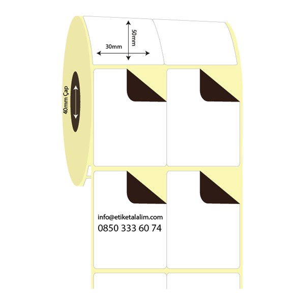 Termal Sürsajlı-Örtücü Etiket (sticker)30mm x 50mm 2'li Bitişik Termal Sürsajlı Etiket