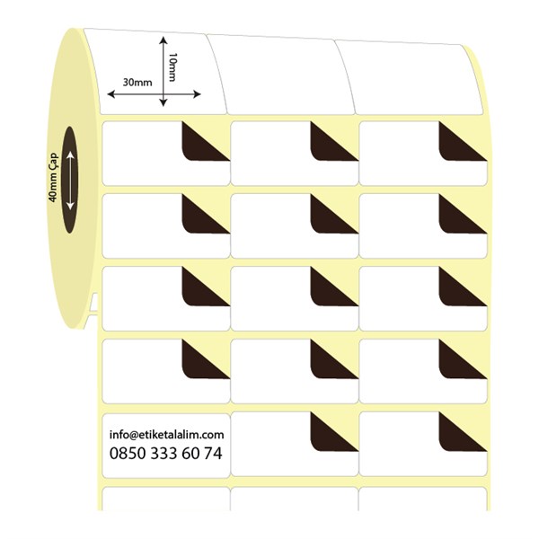 Termal Sürsajlı-Örtücü Etiket (sticker)30mm x 10mm 3'lü Bitişik Termal Sürsajlı Etiket