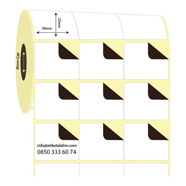 Termal Sürsajlı-Örtücü Etiket (sticker)30mm x 25mm 3'lü Bitişik  Termal Sürsajlı Etiket