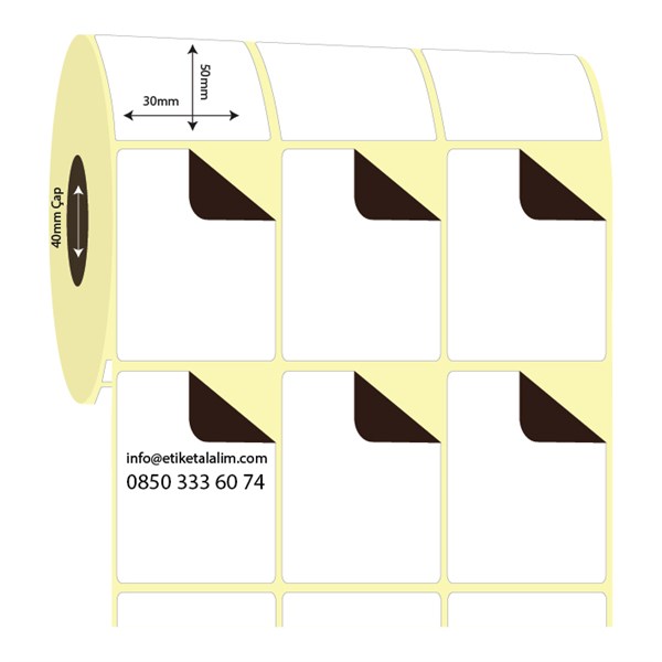Termal Sürsajlı-Örtücü Etiket (sticker)30mm x 50mm 3'lü Ara Boşluklu Termal Sürsajlı Etiket
