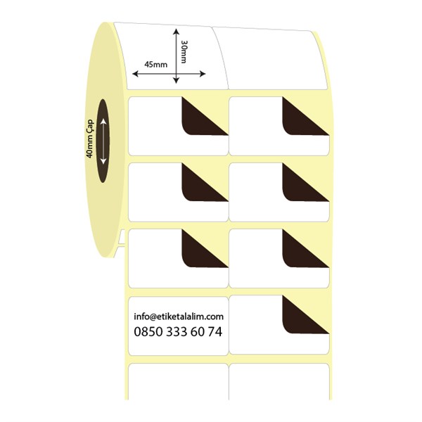 Termal Sürsajlı-Örtücü Etiket (sticker)45mm x 30mm 2'li Bitişik Termal Sürsajlı Etiket