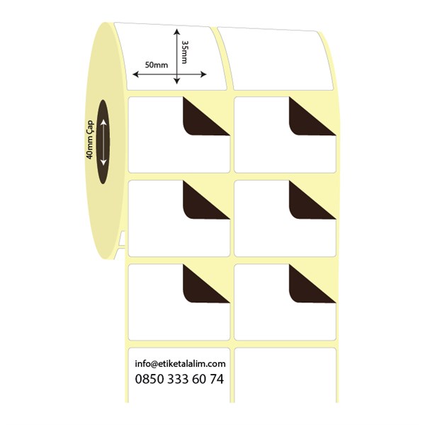 Termal Sürsajlı-Örtücü Etiket (sticker)50mm x 35mm 2'li Ara Boşluk Termal Sürsajlı Etiket