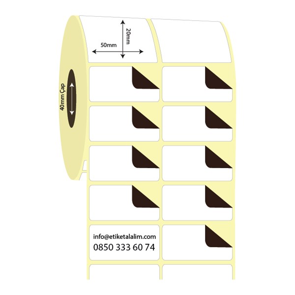 Termal Sürsajlı-Örtücü Etiket (sticker)50mm x 20mm 2'li Ara Boşluklu Termal Sürsajlı Etiket