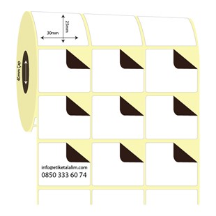 Kuşe Sürsajlı-Örtücü Etiket (sticker)30mm x 25mm 3'lü Ara Boşluklu  Kuşe Sürsajlı Etiket