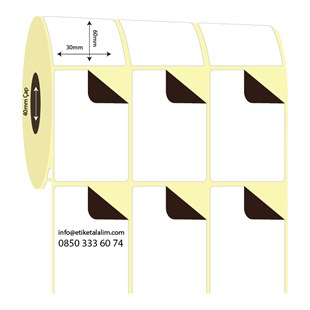 Kuşe Sürsajlı-Örtücü Etiket (sticker)30mm x 60mm 3'lü Ara Boşluklu Kuşe Sürsajlı Etiket