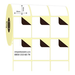Kuşe Sürsajlı-Örtücü Etiket (sticker)30mm x 45mm 3'lü Ara Boşluklu Kuşe Sürsajlı Etiket