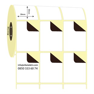 Kuşe Sürsajlı-Örtücü Etiket (sticker)30mm x 50mm 3'lü Ara Boşluklu Kuşe Sürsajlı Etiket