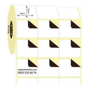 Kuşe Sürsajlı-Örtücü Etiket (sticker)30mm x 25mm 3'lü Bitişik  Kuşe Sürsajlı Etiket