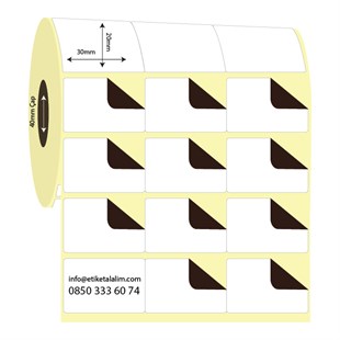 Kuşe Sürsajlı-Örtücü Etiket (sticker)30mm x 20mm 3'lü Bitişik Kuşe Sürsajlı Etiket