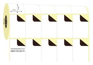 Termal Sürsajlı-Örtücü Etiket (sticker)20mm x 40mm 5'li Bitişik Termal Sürsajlı Etiket